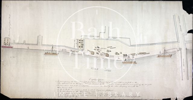 Contemporary drawing of the proposed Horse Towing Path for the Old Bridge, Bath 1812