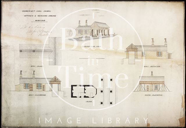 Somersetshire Coal Canal. Plan of offices and Weighing Engine, Midford 1831