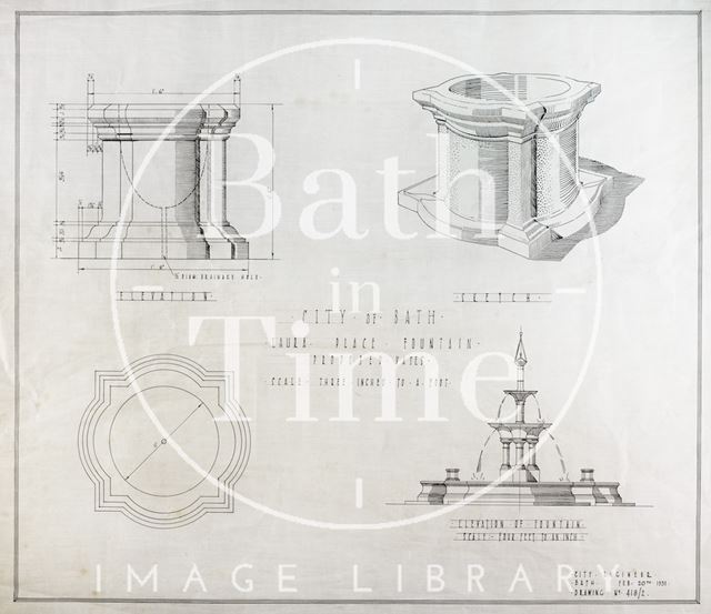 Design for proposed vases for the fountain, Laura Place, Bath 1931