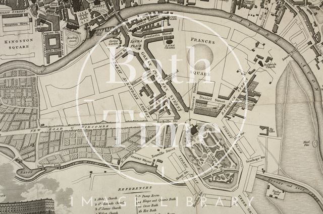 A New and Correct Plan of the City of Bath showing the proposed Pulteney Estate designed by Thomas Baldwin 1810 - detail