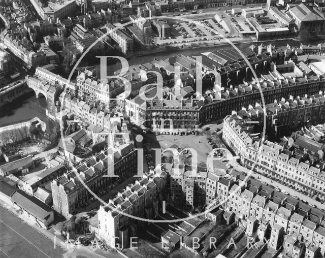 Aerial view of Laura Place and the River Avon, Bath 1950s