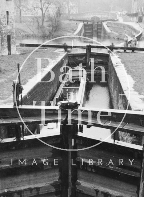 General view looking upstream over Lower Lock, Widcombe, Bath 1956