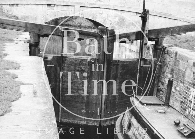 Upstream face of tail gates of Lower Lock, Widcombe, Bath 1956