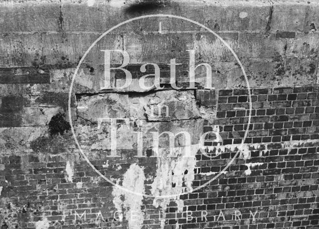 Detail of north wall of tail of Chapel Lock showing damaged masonry, Widcombe, Bath 1956