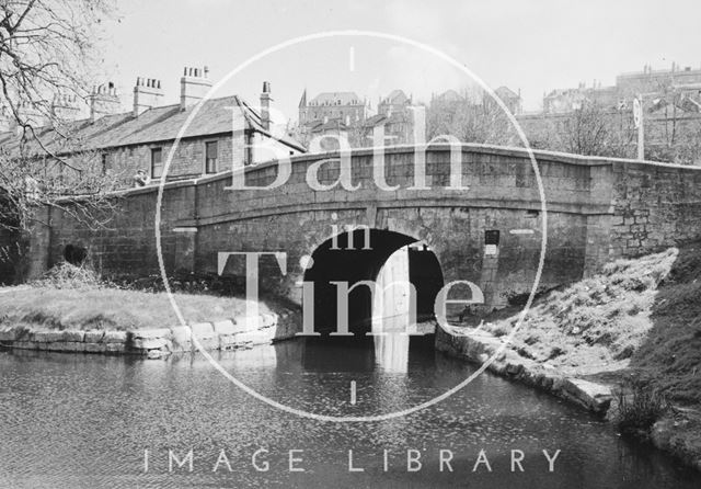 View of downstream side of Pulteney Road Bridge, Bath 1956