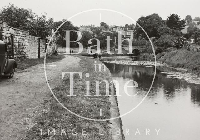 General view looking upstream to Horseshoe Walk Bridge, Bathwick, Bath 1956