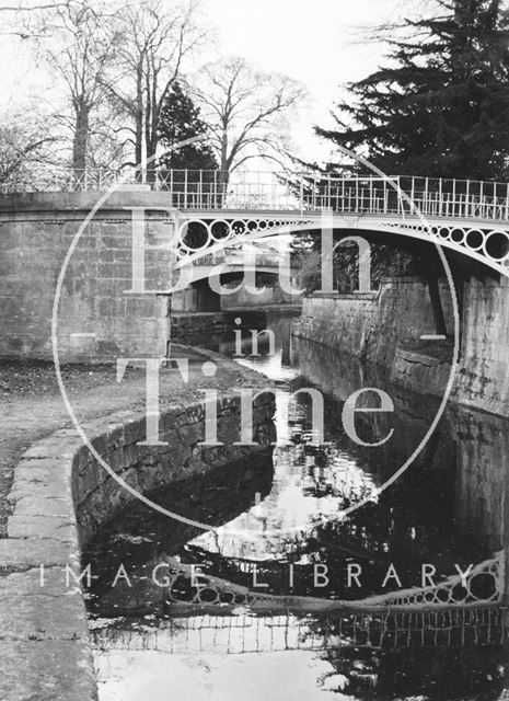 View looking upstream showing Sydney Gardens footbridge, Bathwick, Bath 1956