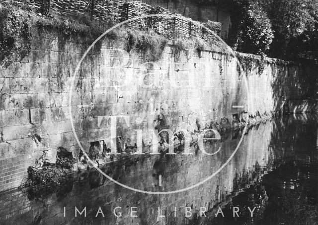 Retaining wall on east side between carriage drive bridge in Sydney Gardens and Beckford Road tunnel, Bathwick, Bath 1956