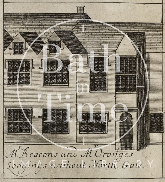 Mr. Beacon's and Mr. Orange's Lodgings without North Gate, Bath. Gilmore 1694-1717 - detail