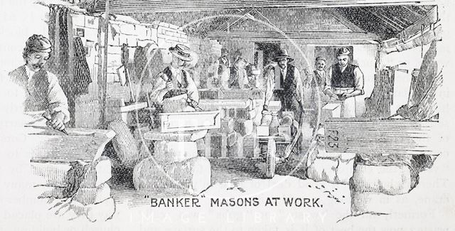 Banker Masons at work, Bath stone 1902