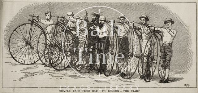 Bicycle race from Bath to London - The start 1874