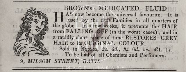 A.A. Brown, Brown's Medicated Fluid, 9, Milsom Street, Bath 1854