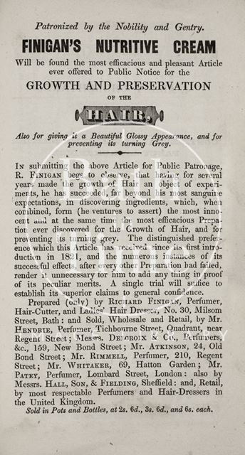 R. Finigan, 30, Milsom Street, Bath 1837