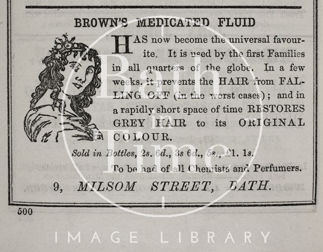 A.A. Brown, Brown's Medicated Fluid, 9, Milsom Street, Bath 1854