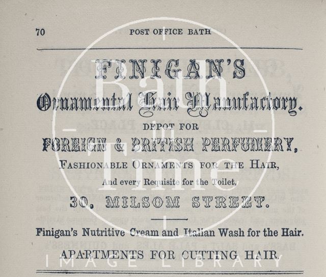 L. & S. Finigan, Ornamental Hair Manufactory, 30, Milsom Street, Bath 1858