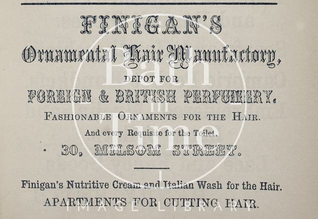 L. & S. Finigan's Ornamental Hair Manufactory, 30, Milsom Street, Bath 1862