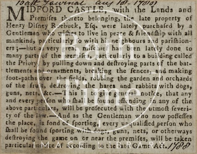 Midford Castle - A plea from the new owners 1788