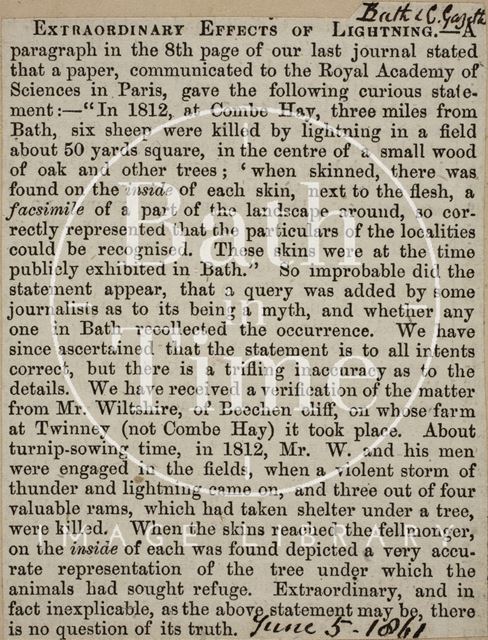 Extraordinary Effects of Lightning, Combe Hay 1861