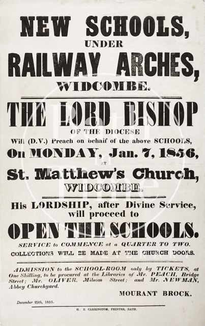 New Schools Under Railway Arches, Dolemeads, Widcombe, Bath 1855