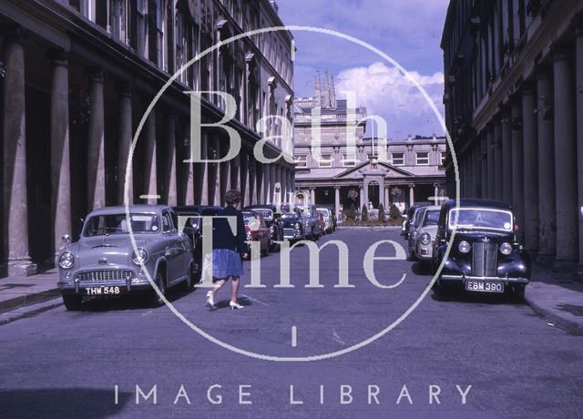 Bath Street looking towards the Pump Room and Mineral Water Fountain, Bath 1964