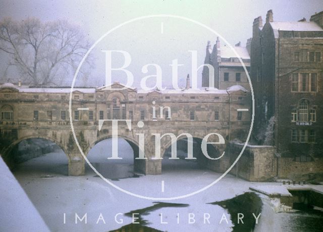 Pulteney Bridge and frozen River Avon, Bath 1963