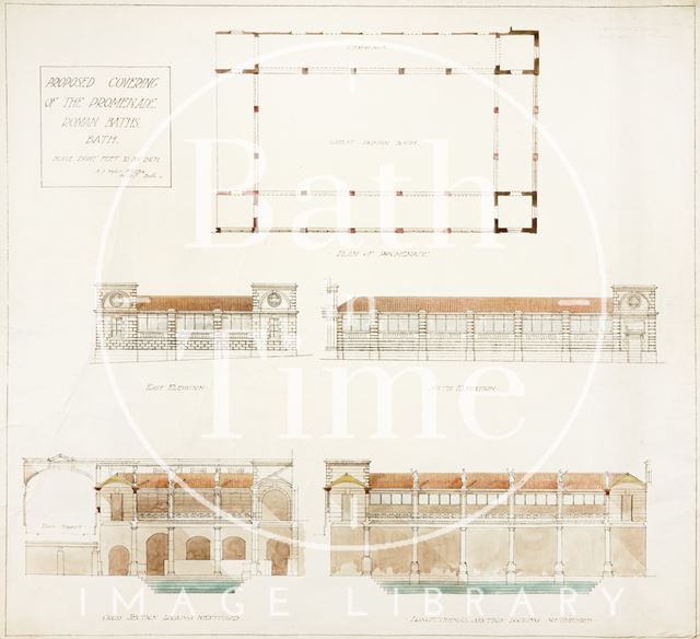 Proposed covering of the Promenade, Roman Baths, Bath c.1920