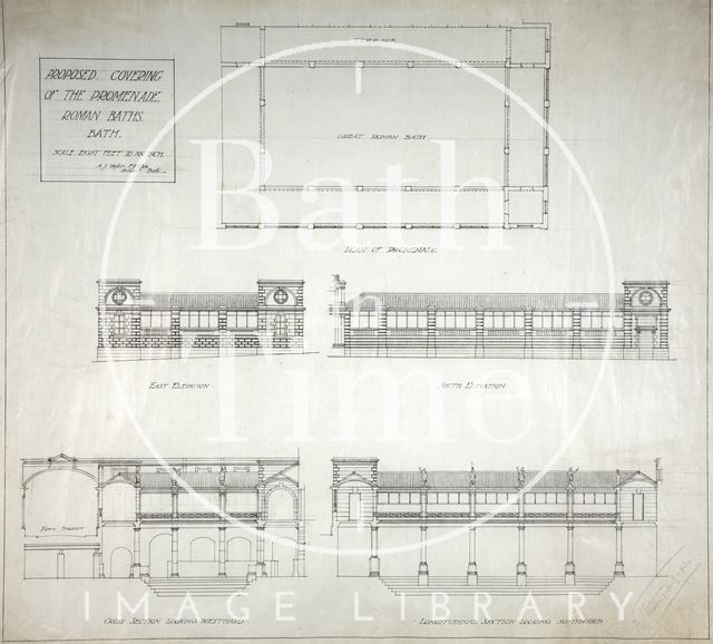 Proposed covering of the Promenade, Roman Baths, Bath c.1920