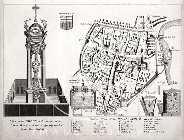 Ancient Plan of the City of Bath from Guidott (1610) 1791