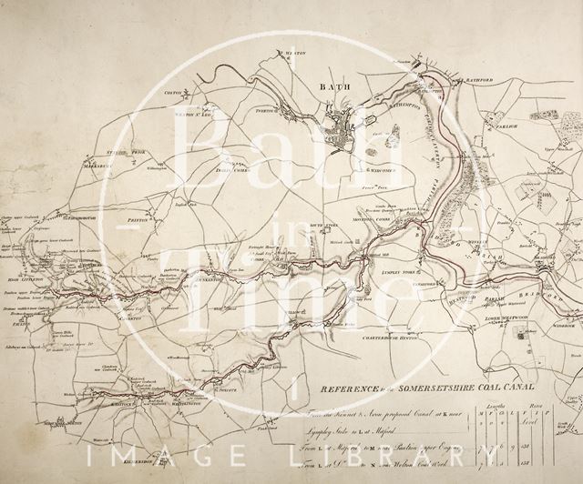 The proposed Somersetshire Coal Canal and Kennet and Avon Canal 1794 - detail