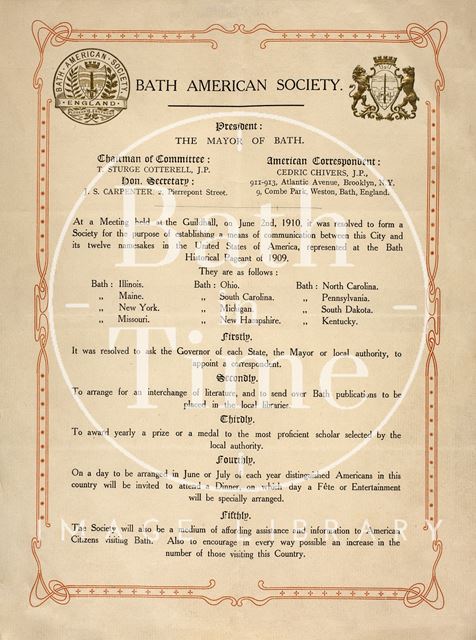 Bath American Society meeting notice 1910