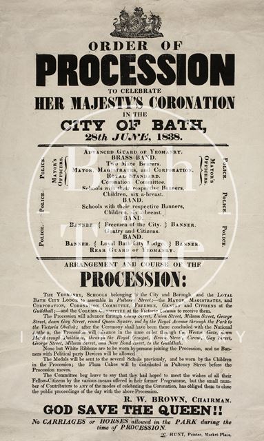 Order of procession to celebrate Her Majesty's Coronation, Bath 1838