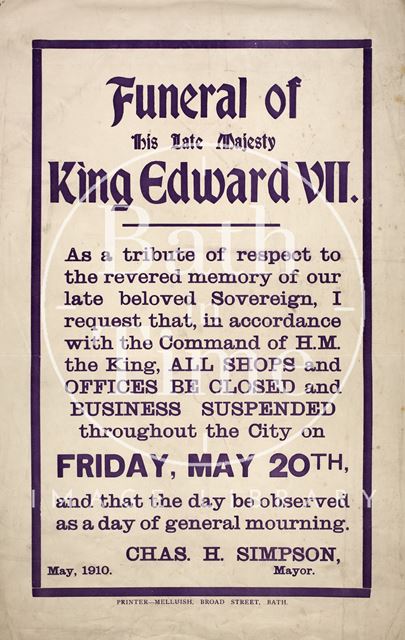 Funeral of His Late Majesty King Edward VII, Bath 1910