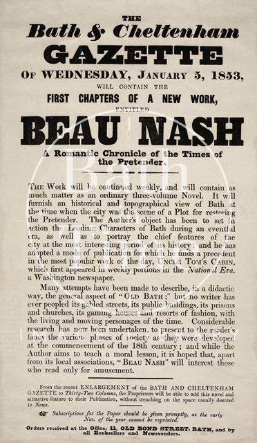 First chapters of a new work, entitled Beau Nash, Bath 1853