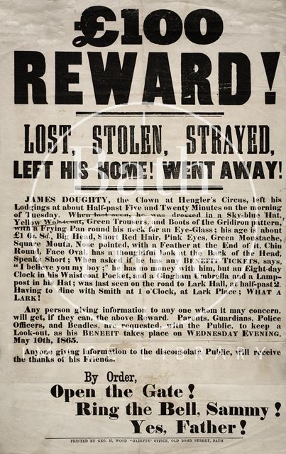 James Doughty, the clown at Hengler's Circus, Bath 1865