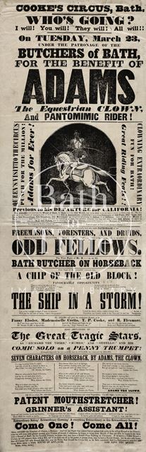 Poster advertising Cooke's Circus, Bath 1852