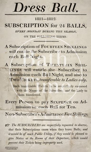 Notice for subscription for 24 dress balls, Bath 1811-1812