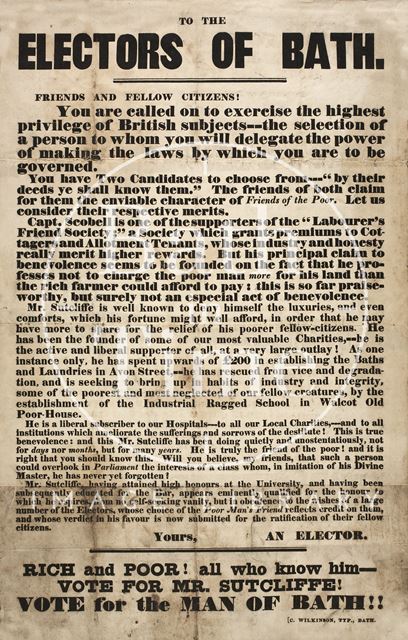 To the Electors of Bath, vote for Mr. Sutcliffe 1851