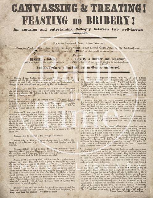 Canvassing & Treating! Feasting no Bribery, Bath 1848