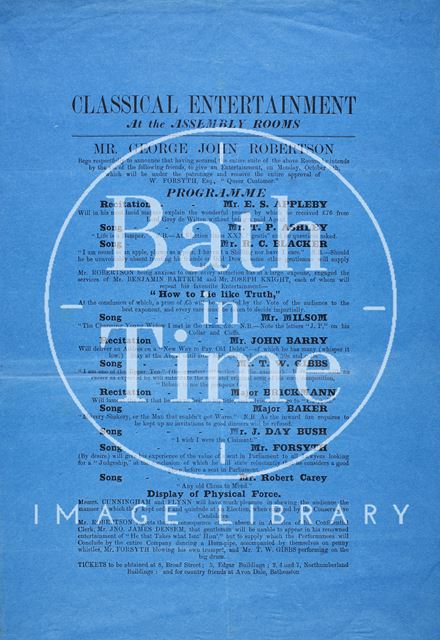 Classical entertainment at the Assembly Rooms, Bath 1873