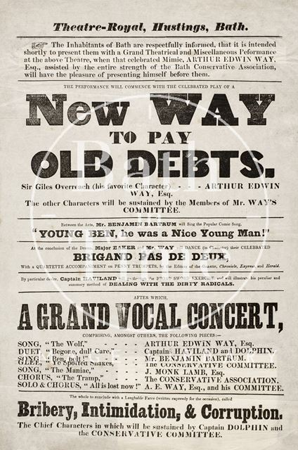 New way to pay old debts. Theatre Royal, hustings, Bath 1859