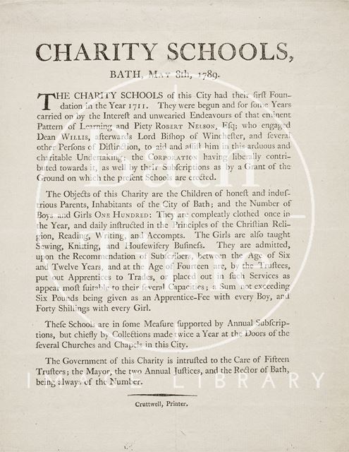 Charity Schools, Bath 1789