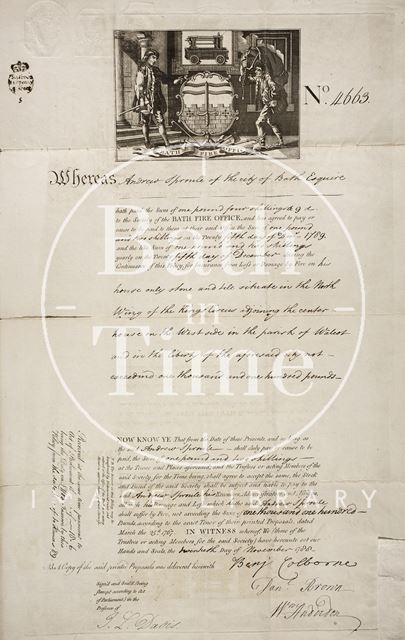 Bath Fire Office Certificate for 13, The Circus 1788