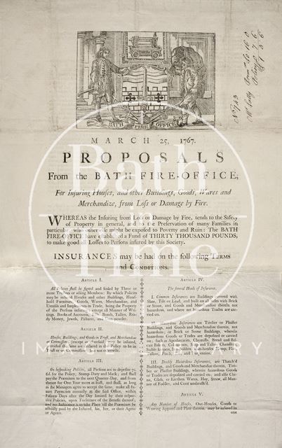 Insurance proposal from the Bath Sun-Fire Office 1767