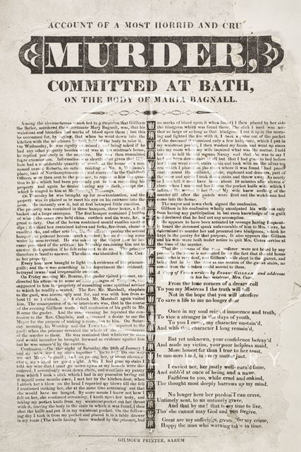 Account of a most horrid and crude murder committed at Bath on the body of Maria Bagnall 1828