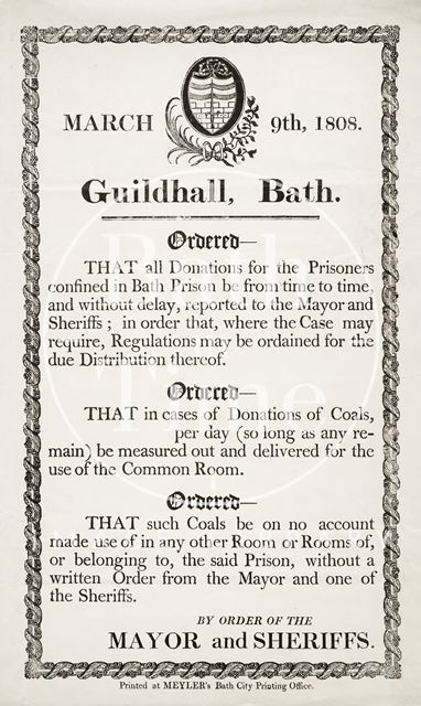 Notice regarding donations to Bath Prison, Guildhall 1808