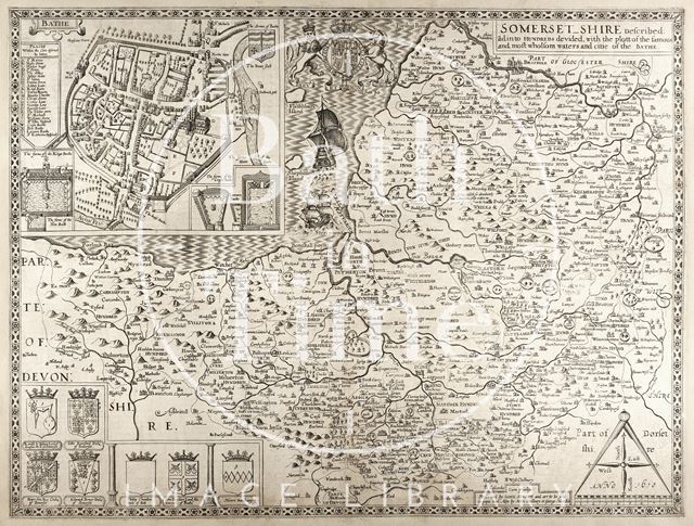 John Speed's Map of Bath and Somersetshire 1610