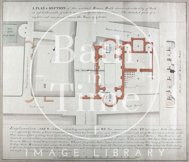 A Plan and Section of the ancient Roman Bath discovered in the City of Bath in 1756, 1799 and 1803