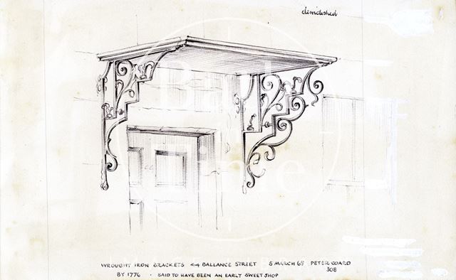 Wrought iron brackets, 44, Ballance Street, Bath 1965