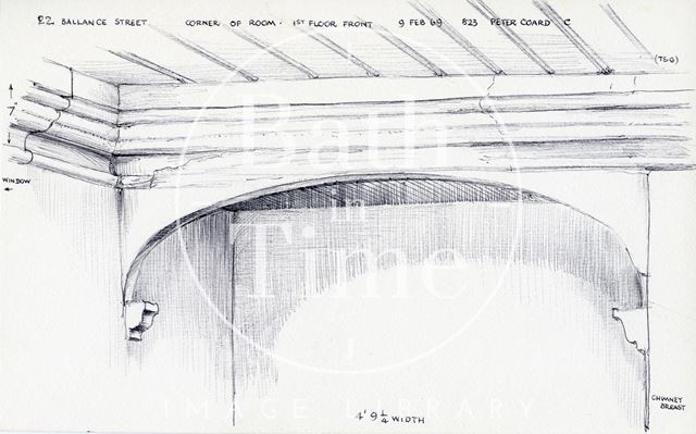 Corner of first floor front room, 22, Ballance Street, Bath 1969