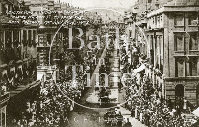 The Bath Historical Pageant. T.R.H. the Duke & Duchess of Connaught passing Milsom Street to open the Bath Pageant 1909